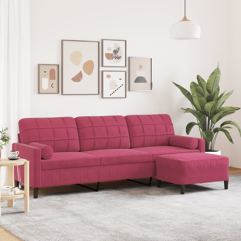 Personers Sofa Med Fodskammel 210 Velour Vinrød
