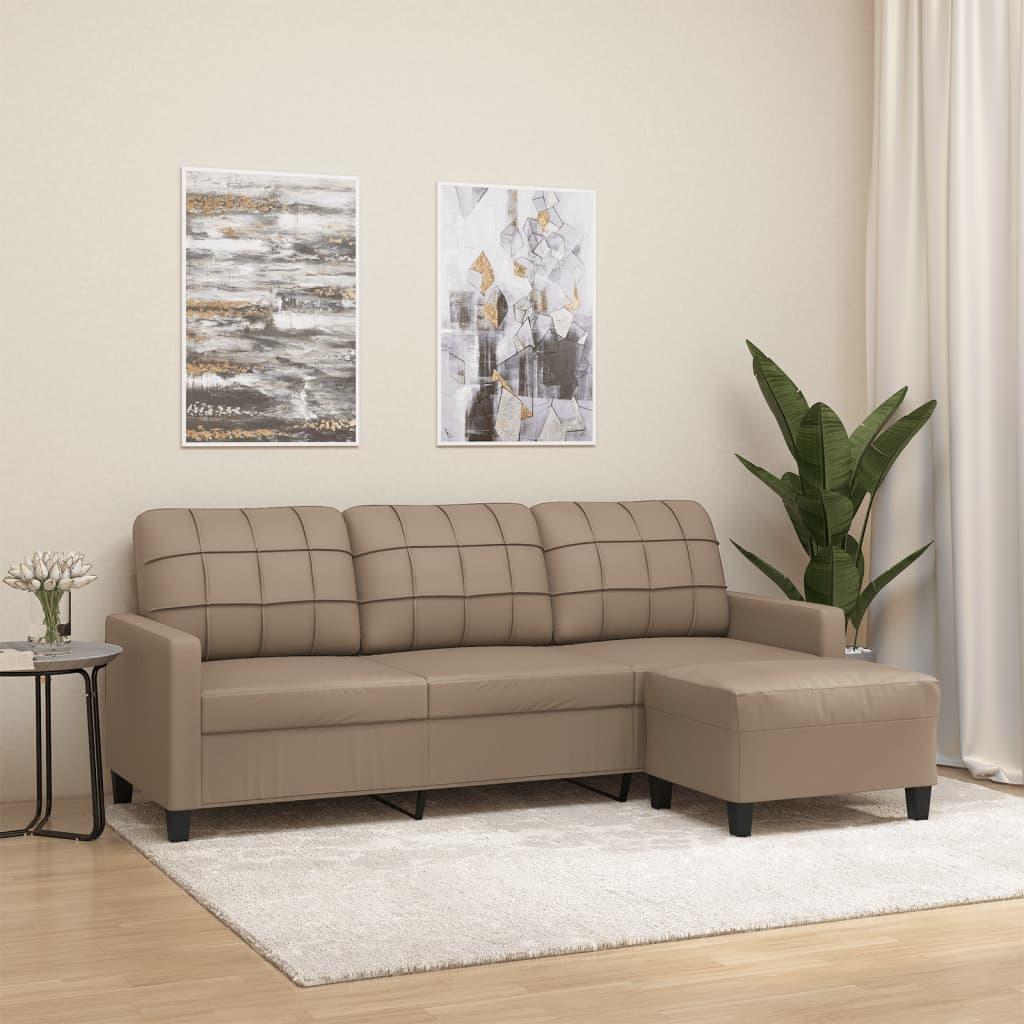 Personers Sofa Med Fodskammel Kunstlæder Cappuccino 180