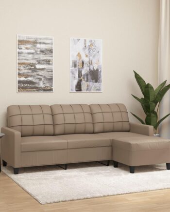 Personers Sofa Med Fodskammel Kunstlæder Cappuccino 180
