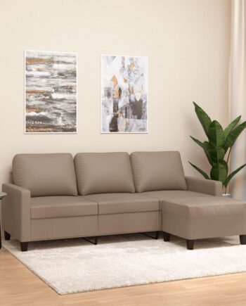 Personers Sofa Med Fodskammel Kunstlæder Cappuccino 198
