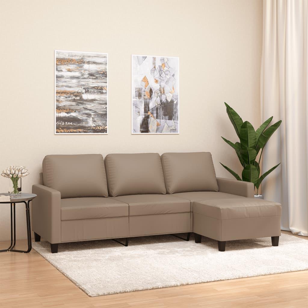Personers Sofa Med Fodskammel Kunstlæder Cappuccino 198