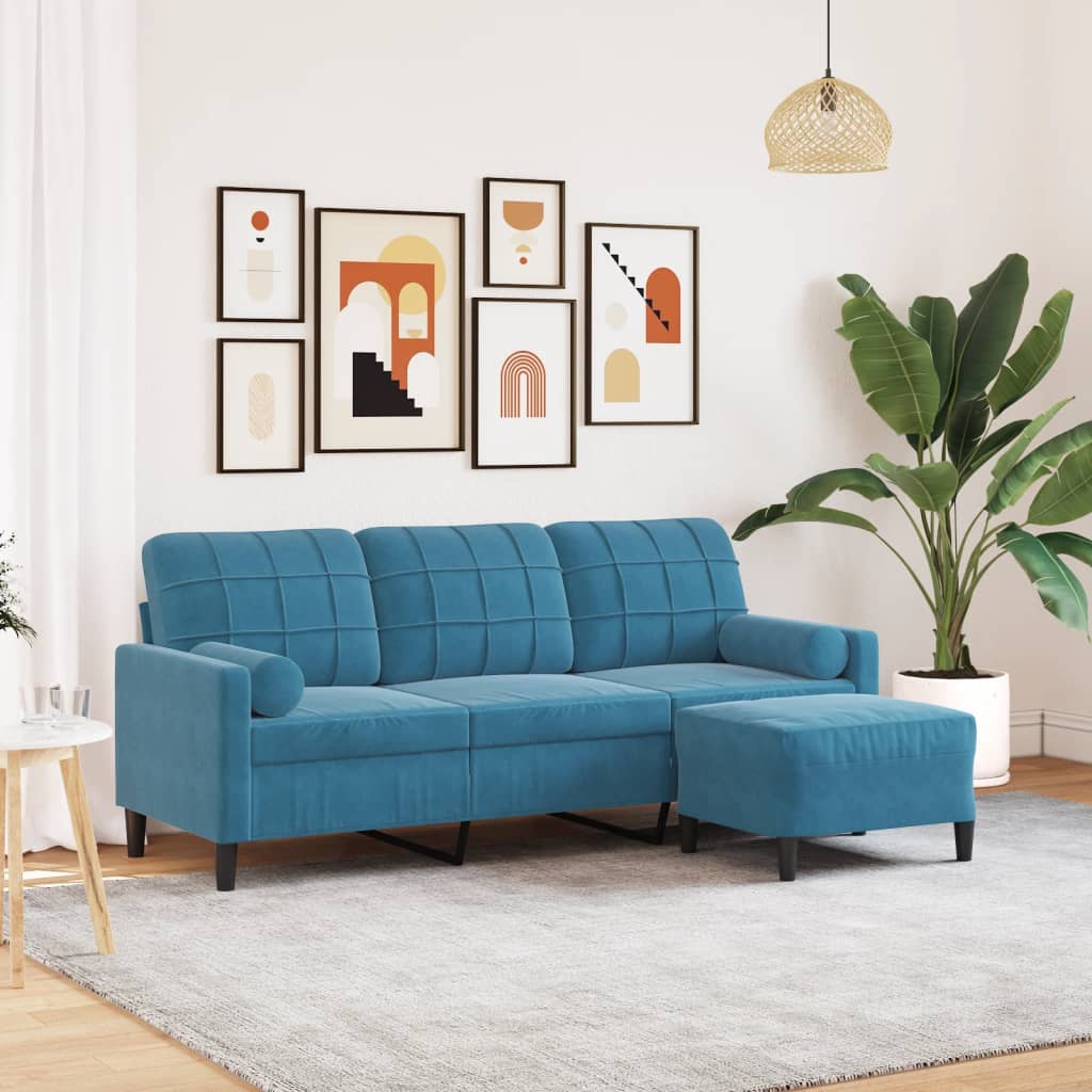Personers Sofa Med Fodskammel Velour 180 Blå
