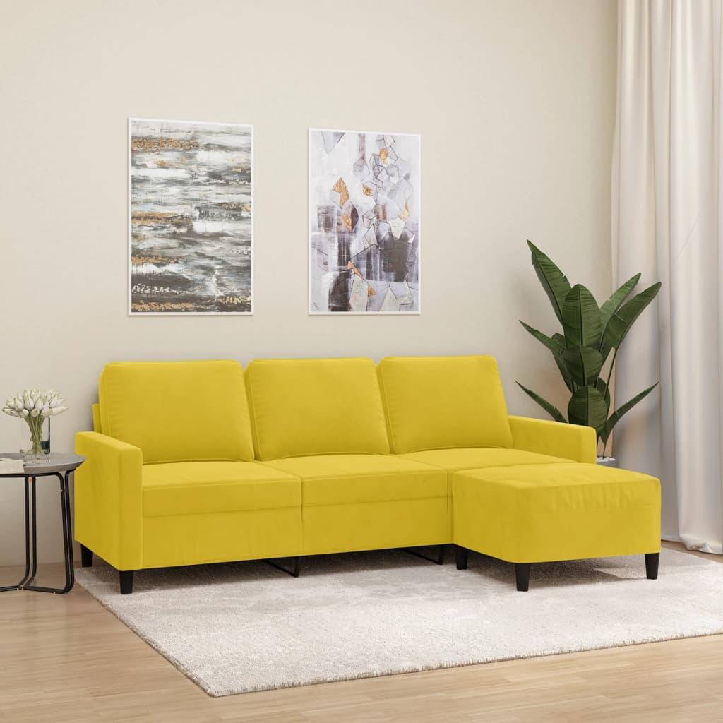 Personers Sofa Med Fodskammel Velour Gul 198