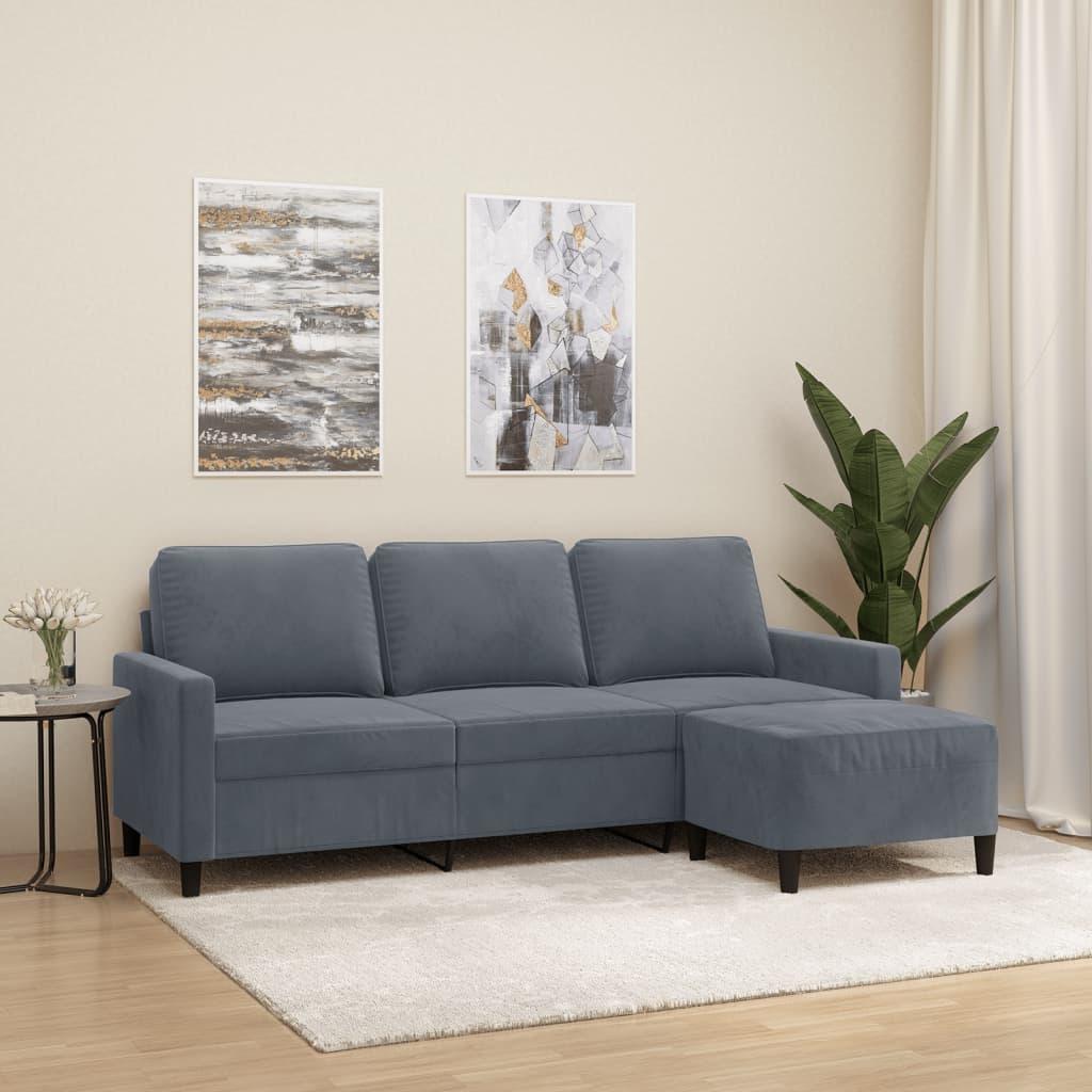 Personers Sofa Med Fodskammel Velour Mørkegrå 198