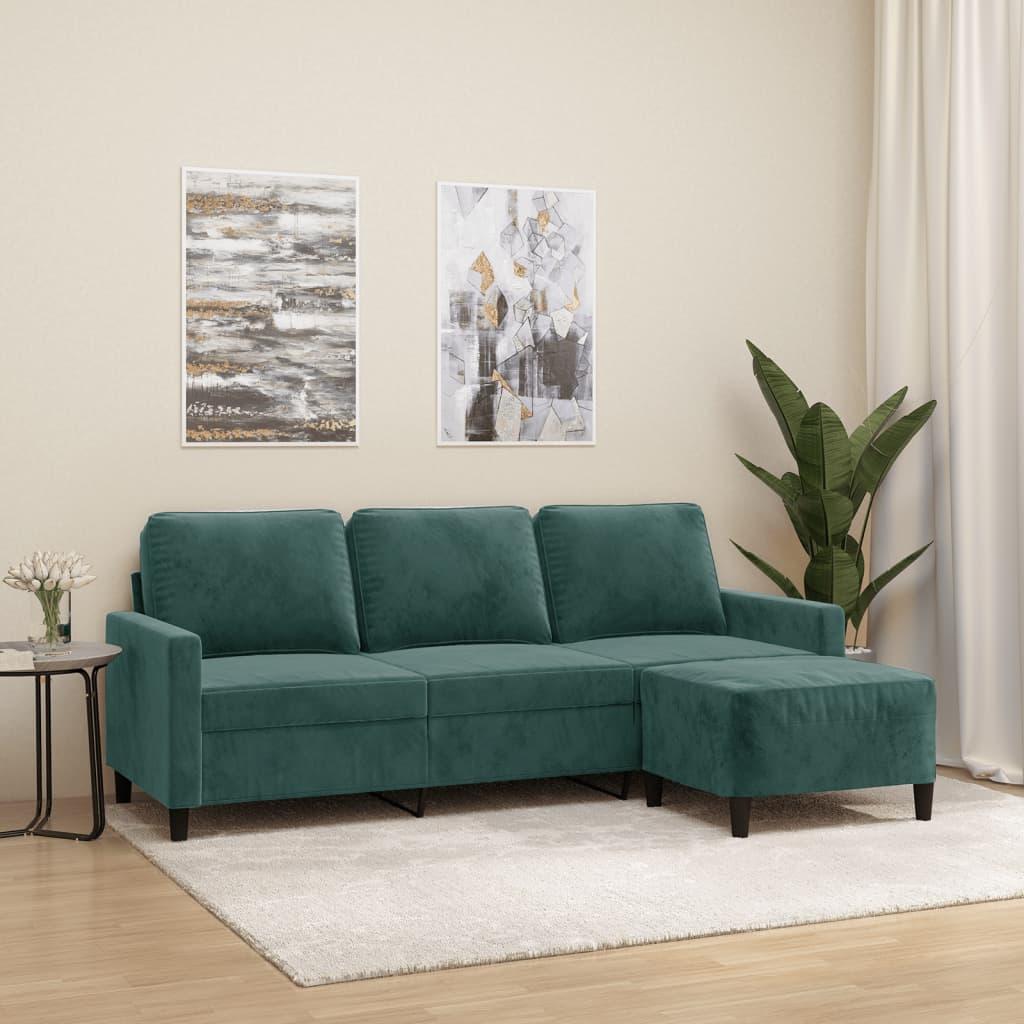 Personers Sofa Med Fodskammel Velour Mørkegrøn 198