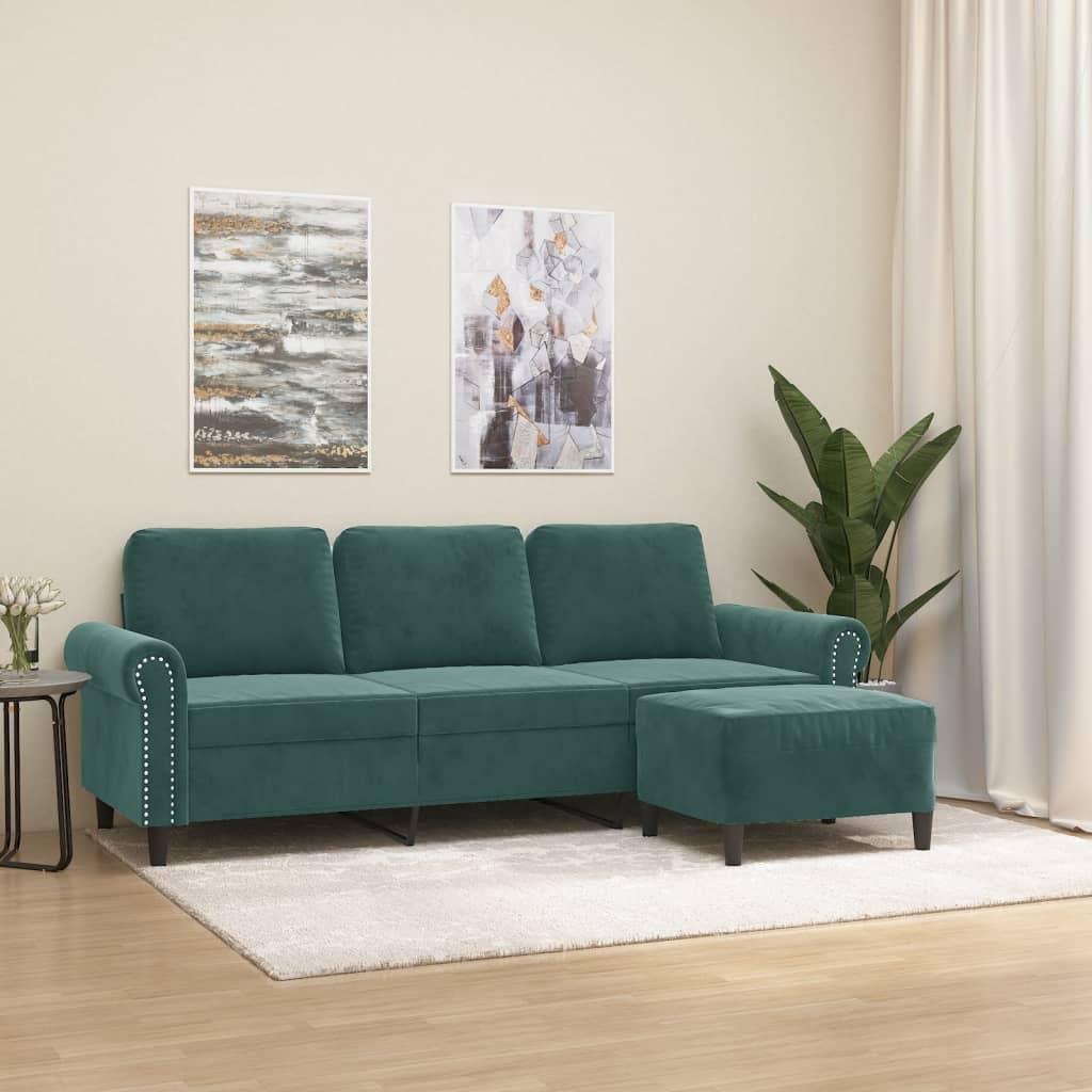 Personers Sofa Med Fodskammel Velour Mørkegrøn 212