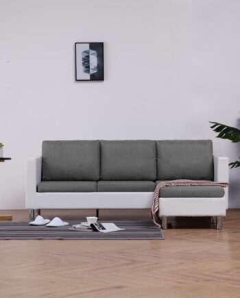 Personers Sofa Med Hynder Kunstlæder Hvid Sort