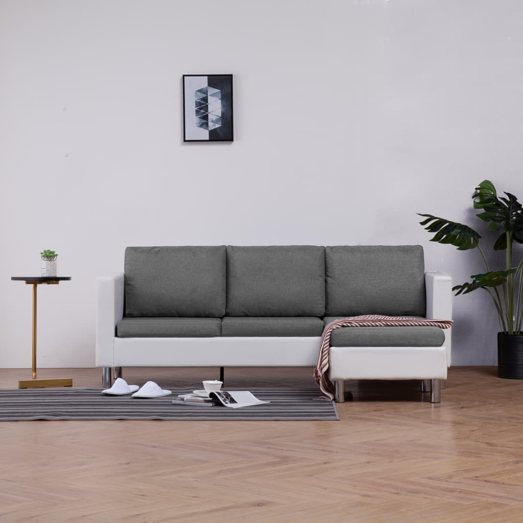 Personers Sofa Med Hynder Kunstlæder Hvid Sort