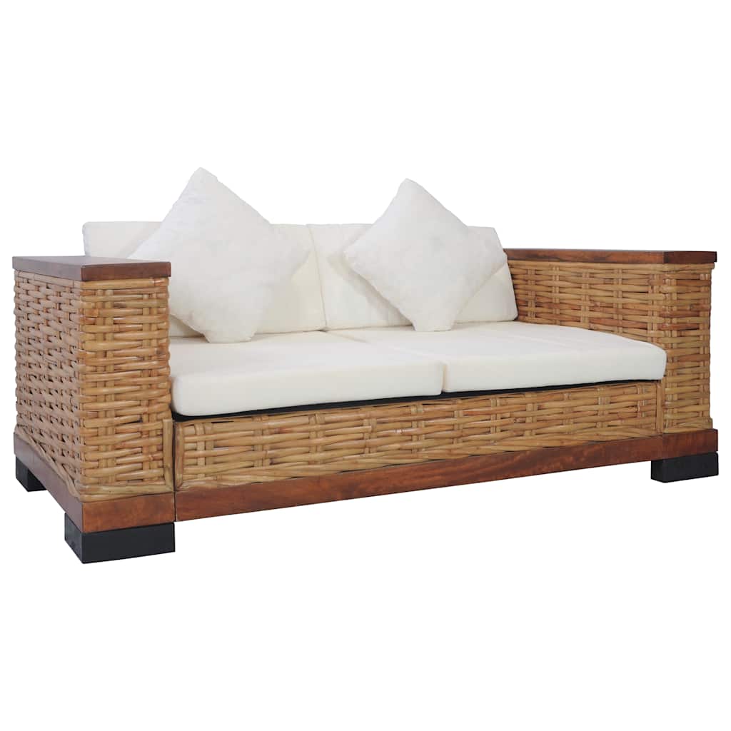 Personers Sofa Med Hynder Naturlig Rattan Brun