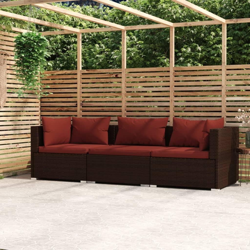 Personers Sofa Med Hynder Polyrattan Brun Kanelrød