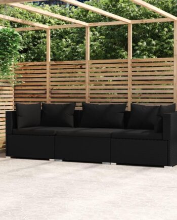 Personers Sofa Med Hynder Polyrattan Sort