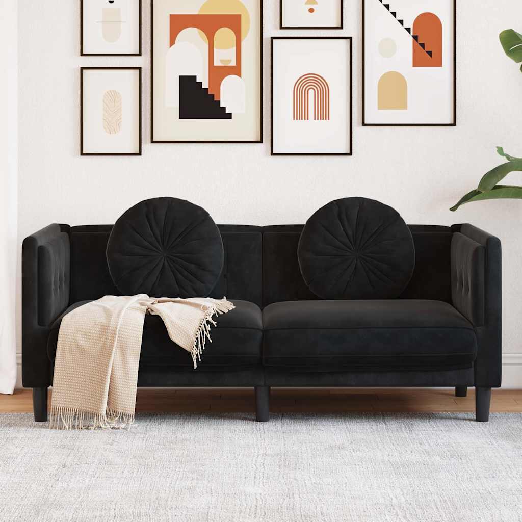 Personers Sofa Med Hynder Velour Sort