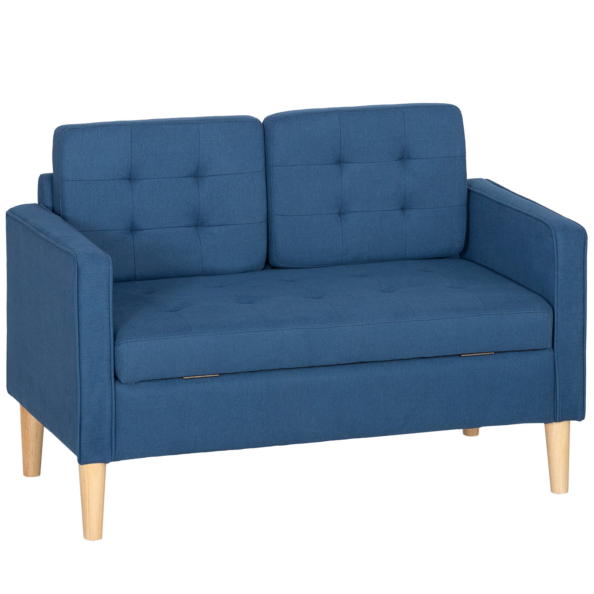 Personers Sofa Med Opbevaring Knapsyet Kant Hynder Gummitræ 117x62x78 Blå