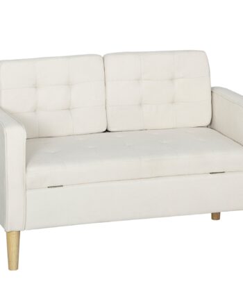 Personers Sofa Med Opbevaring Knapsyet Kant Hynder Gummitræ 117x62x78 Cremehvid