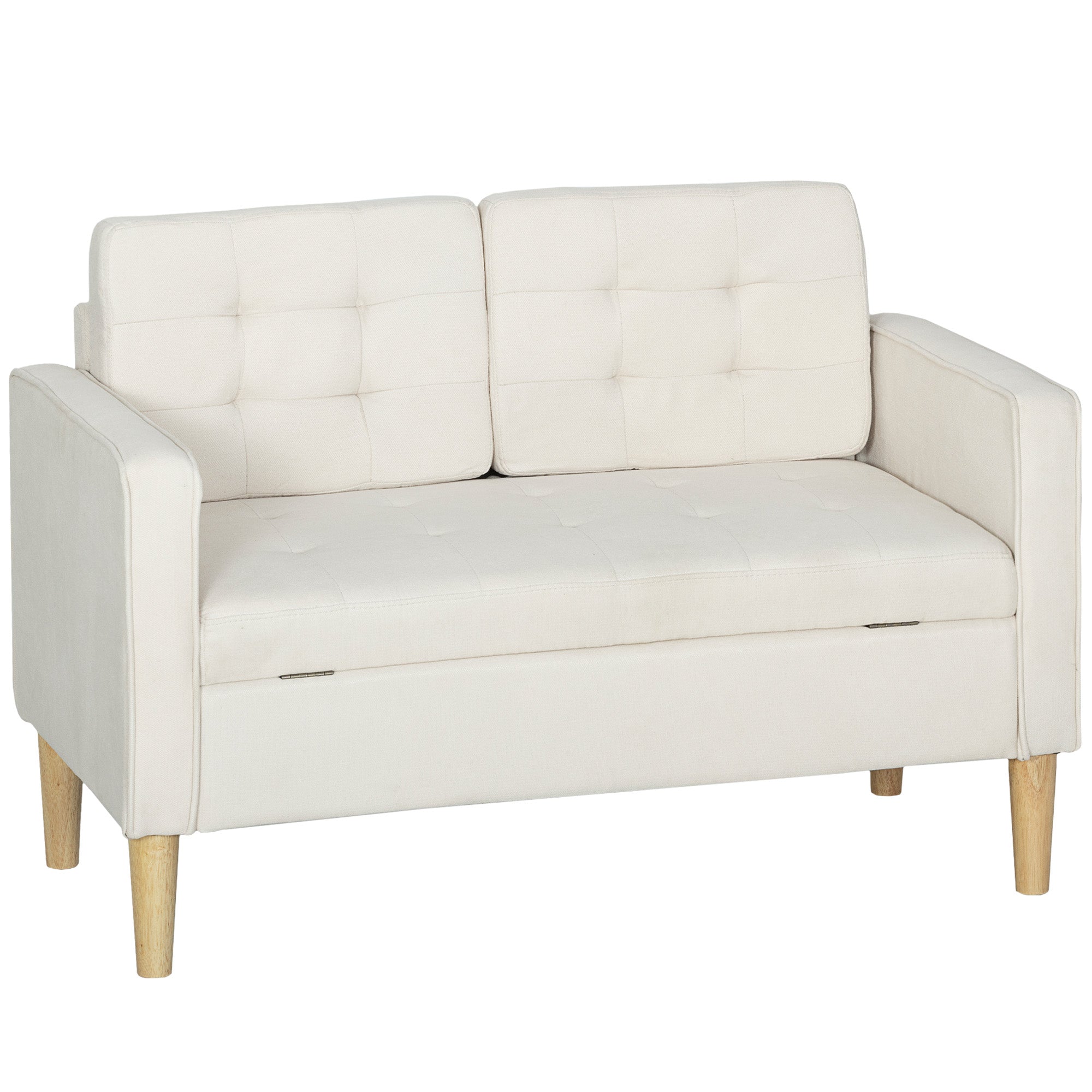 Personers Sofa Med Opbevaring Knapsyet Kant Hynder Gummitræ 117x62x78 Cremehvid