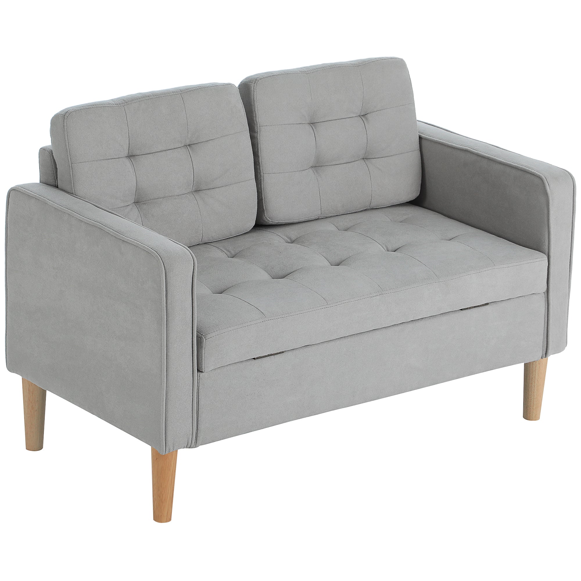 Personers Sofa Med Opbevaring Knapsyninger Hynder Gummitræ 117x62x78cm Lysegrå