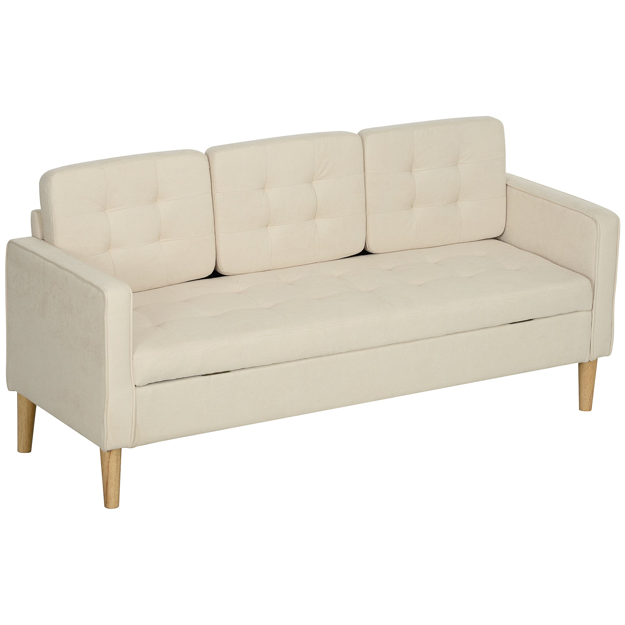 Personers Sofa Med Opbevaringsplads Knapsyninger Polstret Sofa 166 Cremehvid