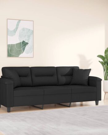 Personers Sofa Med Puder 180 Mikrofiberstof Sort
