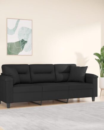 Personers Sofa Med Puder Mikrofiber Sort 210