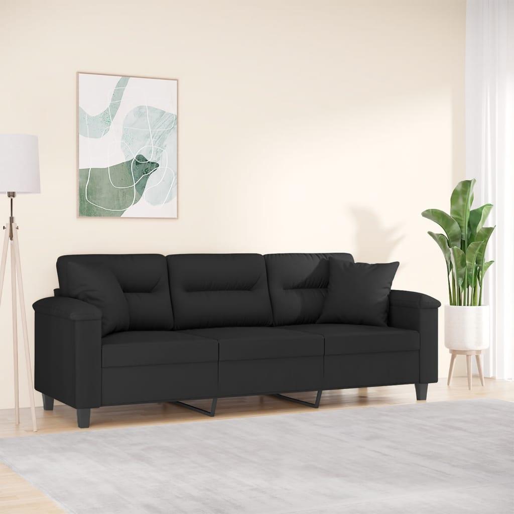 Personers Sofa Med Puder Mikrofiber Sort 210