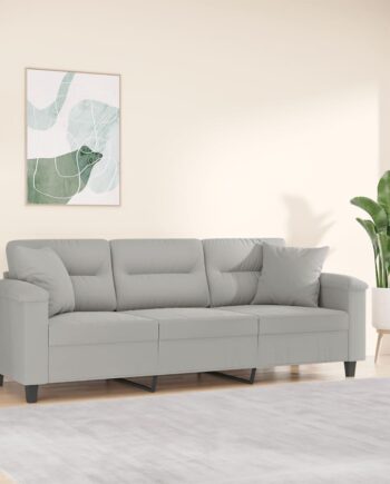 Personers Sofa Med Puder Mikrofiberstof Lysegrå 210