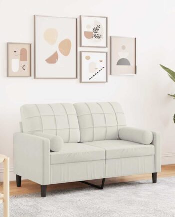 Personers Sofa Med Pyntepuder 120 Velour Cremefarvet