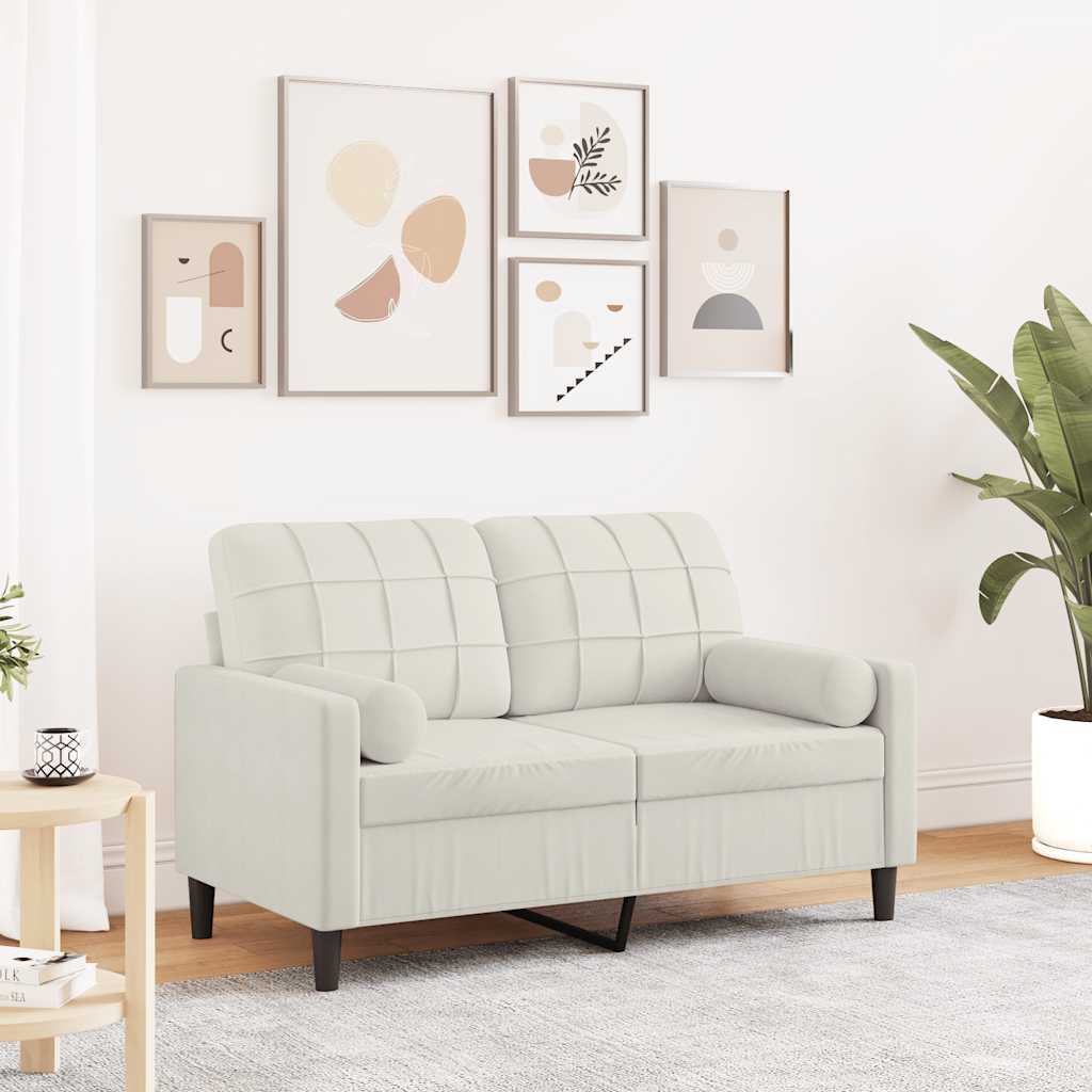 Personers Sofa Med Pyntepuder 120 Velour Cremefarvet
