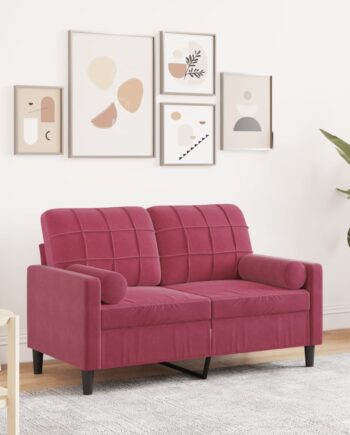 Personers Sofa Med Pyntepuder 120 Velour Vinrød