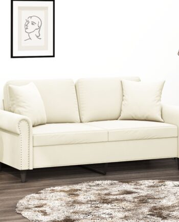 Personers Sofa Med Pyntepuder 140 Velour Cremefarvet