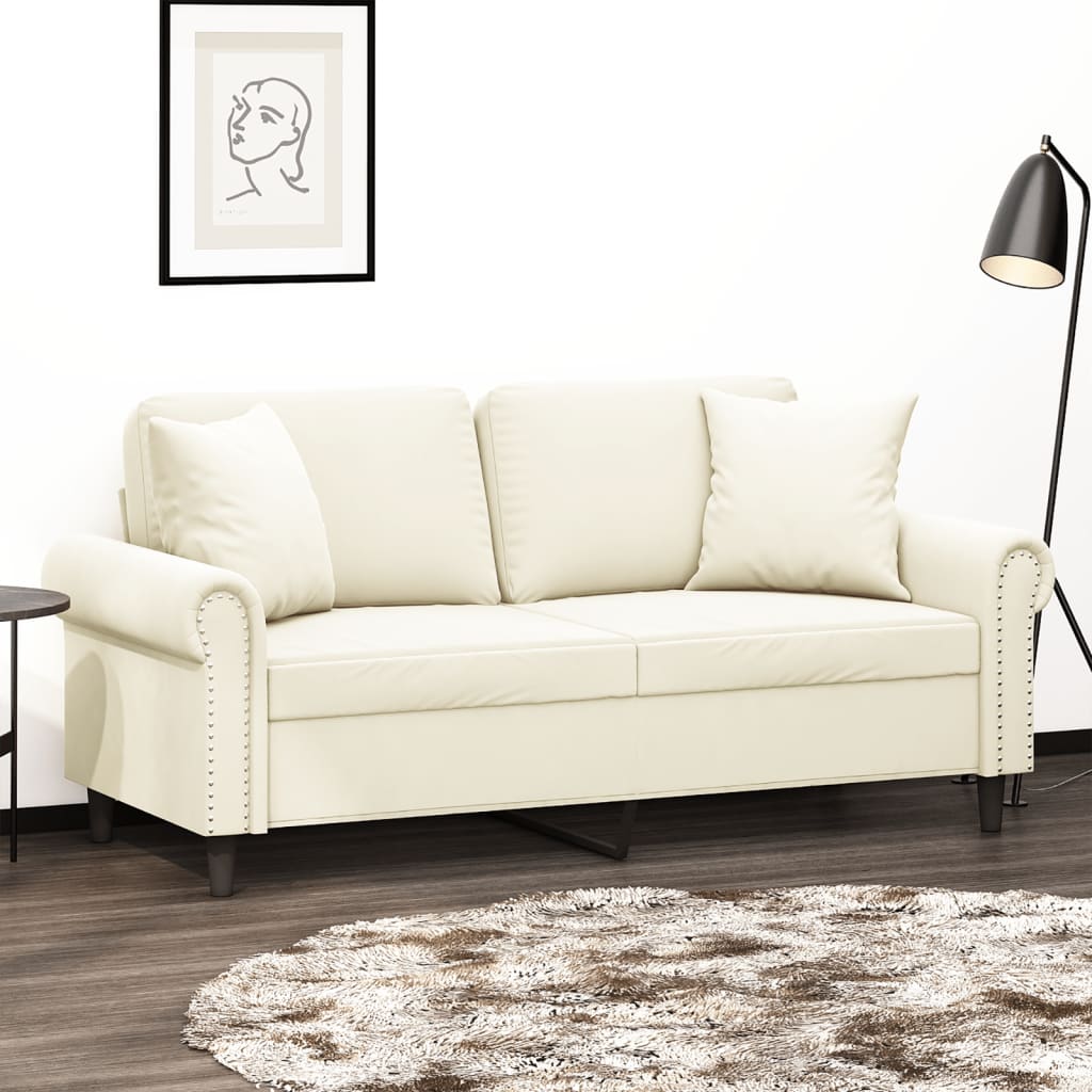 Personers Sofa Med Pyntepuder 140 Velour Cremefarvet