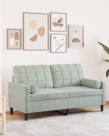 Personers Sofa Med Pyntepuder 140 Velour Lysegrå