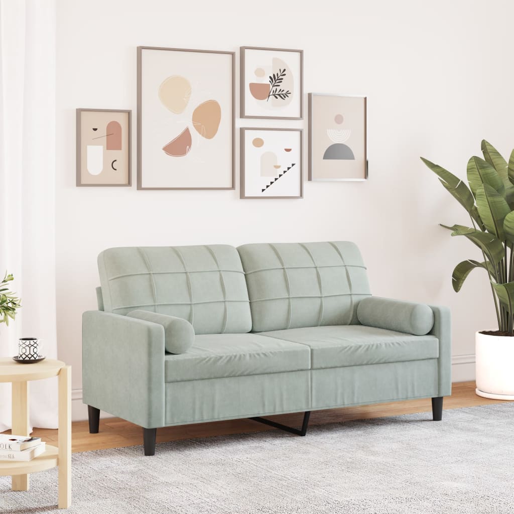 Personers Sofa Med Pyntepuder 140 Velour Lysegrå
