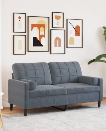 Personers Sofa Med Pyntepuder 140 Velour Mørkegrå