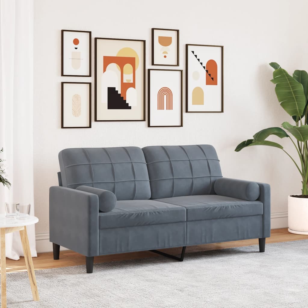 Personers Sofa Med Pyntepuder 140 Velour Mørkegrå