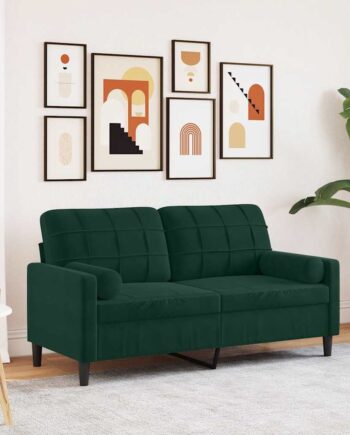Personers Sofa Med Pyntepuder 140 Velour Mørkegrøn