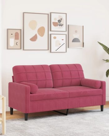 Personers Sofa Med Pyntepuder 140 Velour Vinrød