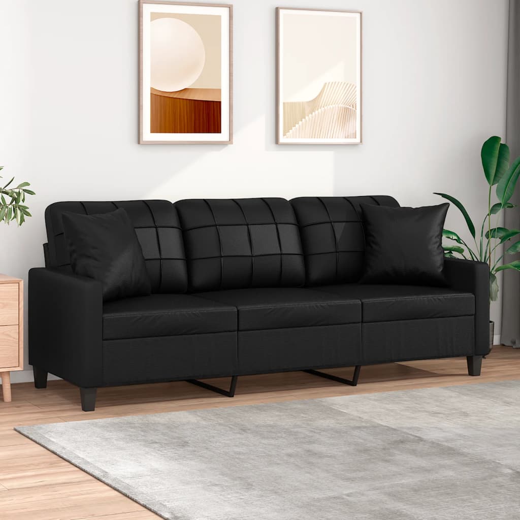 Personers Sofa Med Pyntepuder 180 Kunstlæder Sort