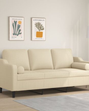 Personers Sofa Med Pyntepuder 180 Stof Cremefarvet