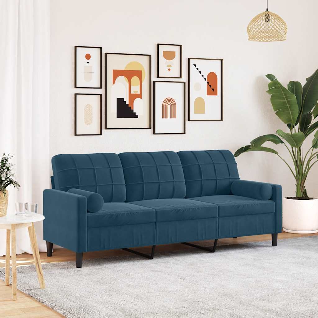 Personers Sofa Med Pyntepuder 180 Velour Blå