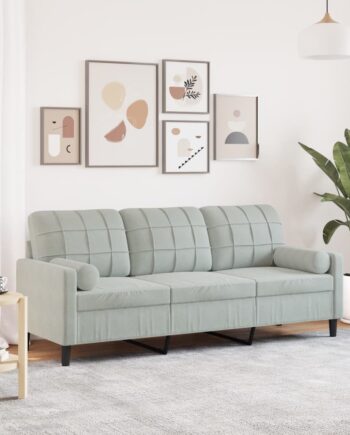 Personers Sofa Med Pyntepuder 180 Velour Lysegrå