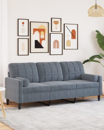 Personers Sofa Med Pyntepuder 180 Velour Mørkegrå