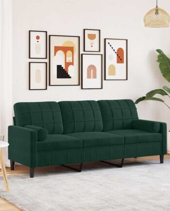 Personers Sofa Med Pyntepuder 180 Velour Mørkegrøn