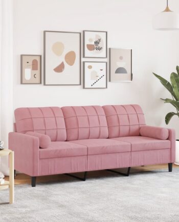 Personers Sofa Med Pyntepuder 180 Velour Pink