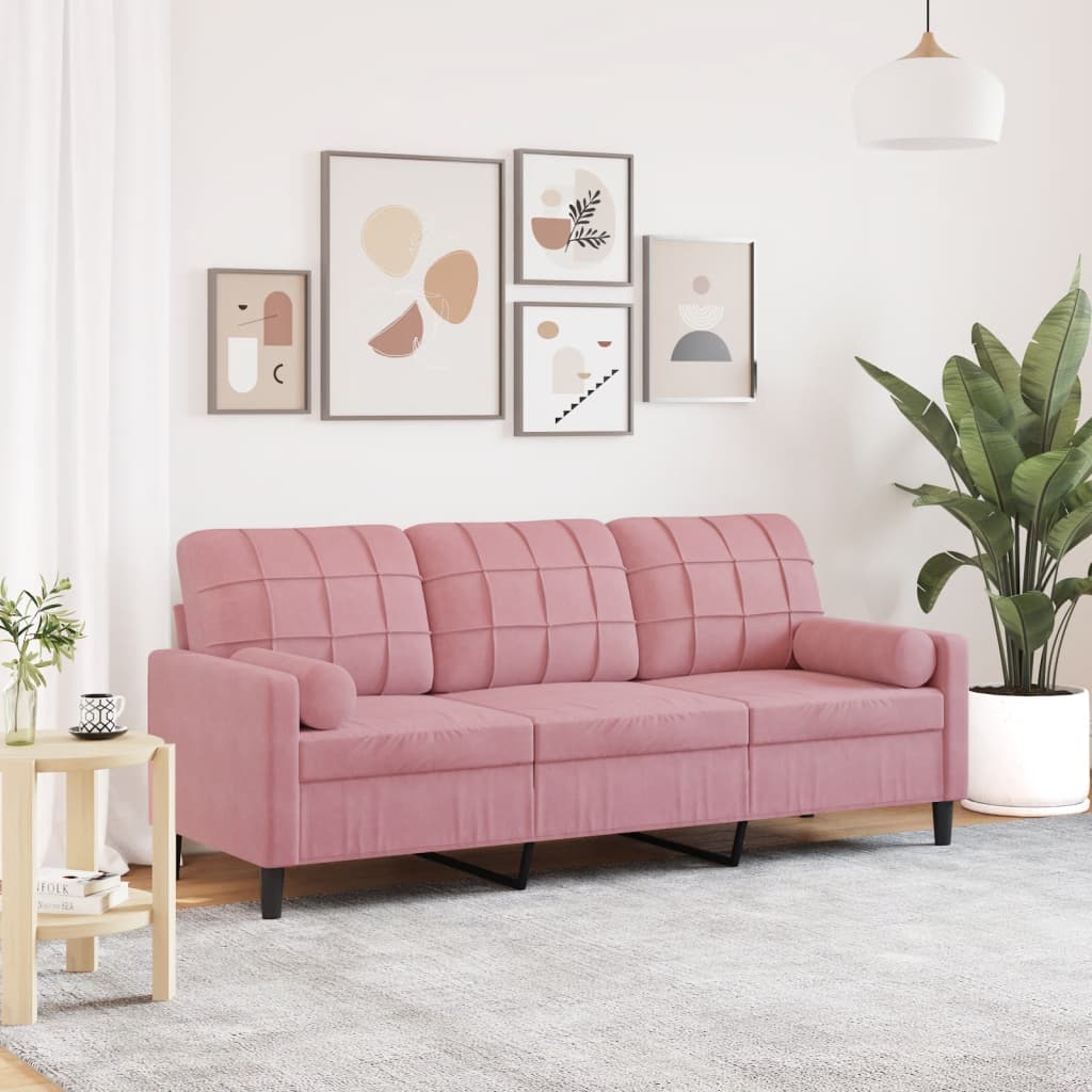 Personers Sofa Med Pyntepuder 180 Velour Pink