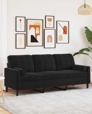 Personers Sofa Med Pyntepuder 180 Velour Sort