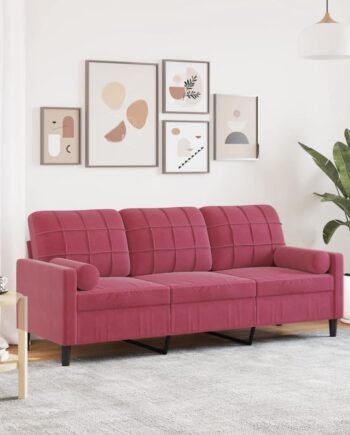 Personers Sofa Med Pyntepuder 180 Velour Vinrød