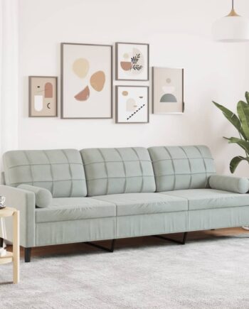Personers Sofa Med Pyntepuder 210 Fløjl Lysegrå