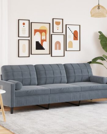 Personers Sofa Med Pyntepuder 210 Fløjl Mørkegrå
