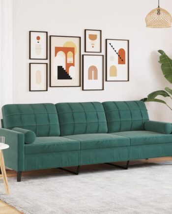 Personers Sofa Med Pyntepuder 210 Fløjl Mørkegrøn