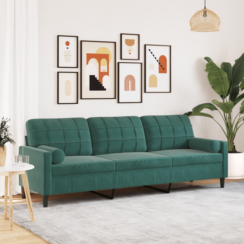 Personers Sofa Med Pyntepuder 210 Fløjl Mørkegrøn
